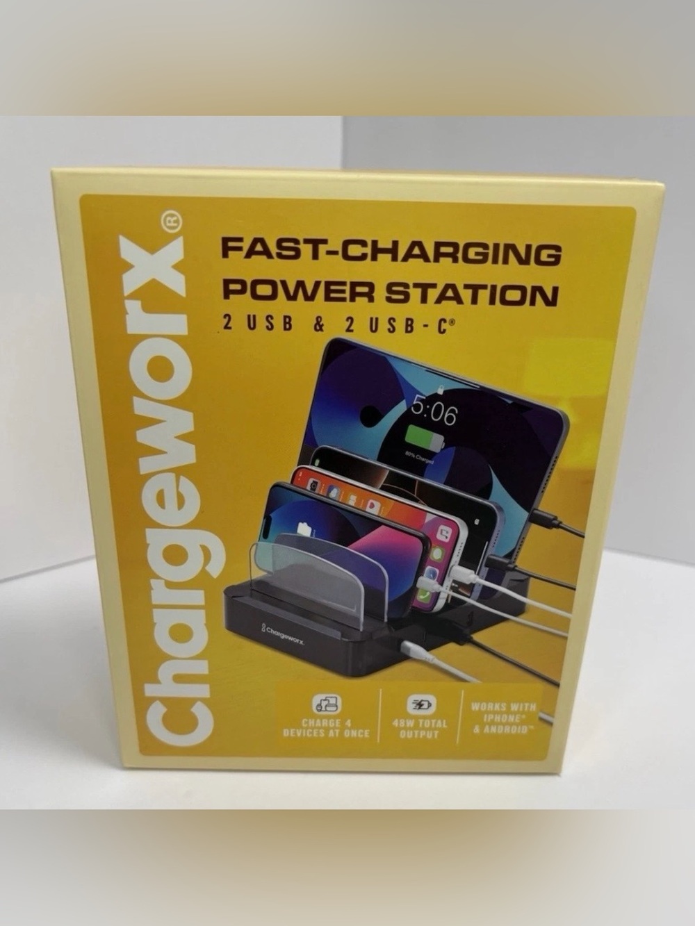 Chargeworx Fast Charge 4-Port Charging Station/Organizer Black